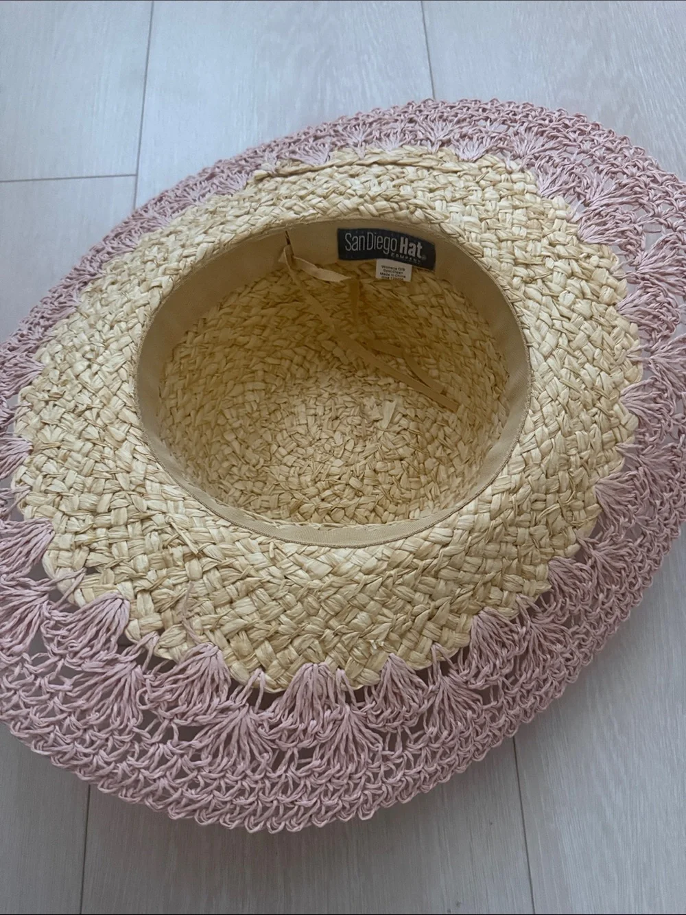 San Diego Hat Company Natural Straw Sun Hat with Pink Crochet Brim